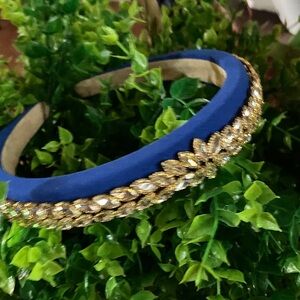 10/$13 NIP women royal Blue padded Headband with Gold accents  and rhinestones